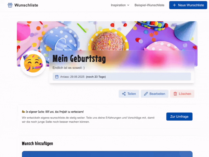 Teile deine Wunschliste